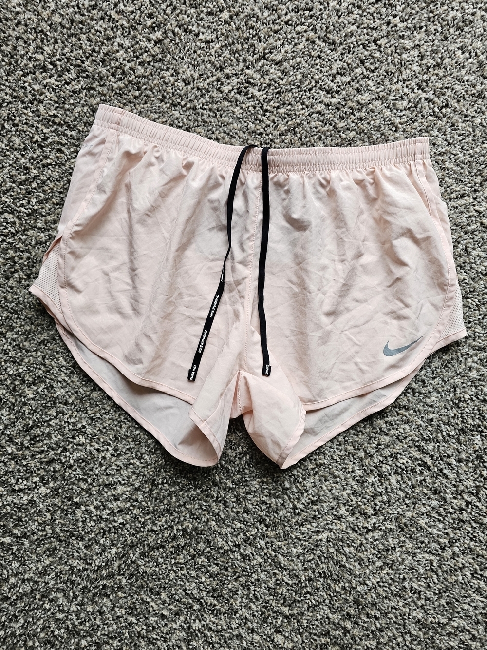 Nike Women’s Light Pink Athletic Running Shorts with Black Drawstring